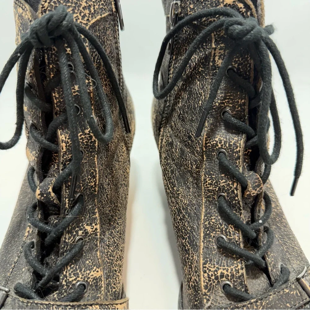 OTBT Floyd Distressed Crackle Leather Combat Boots Bronze Black Womens 7M